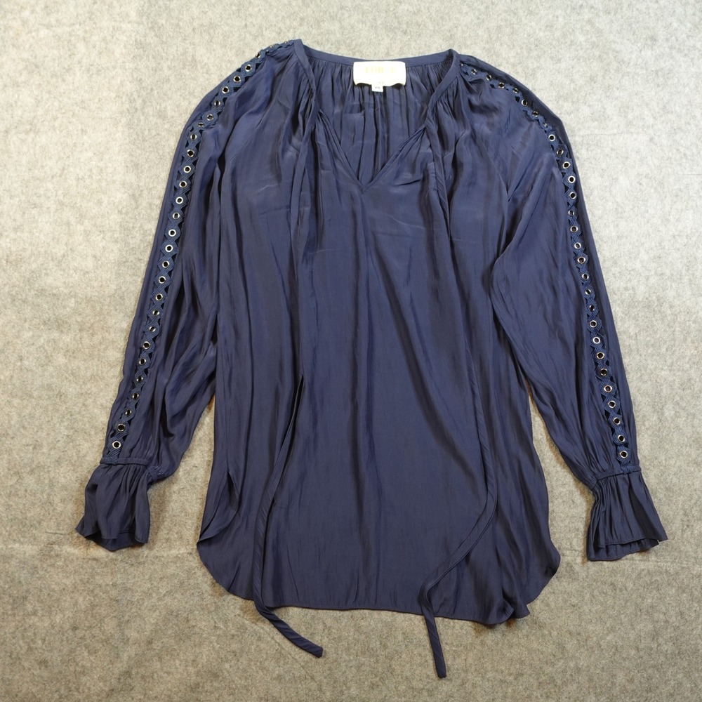 Ramy Brook For 2 Top Women Extra Small Maternity Blue Grommet Long Sleeve Satin